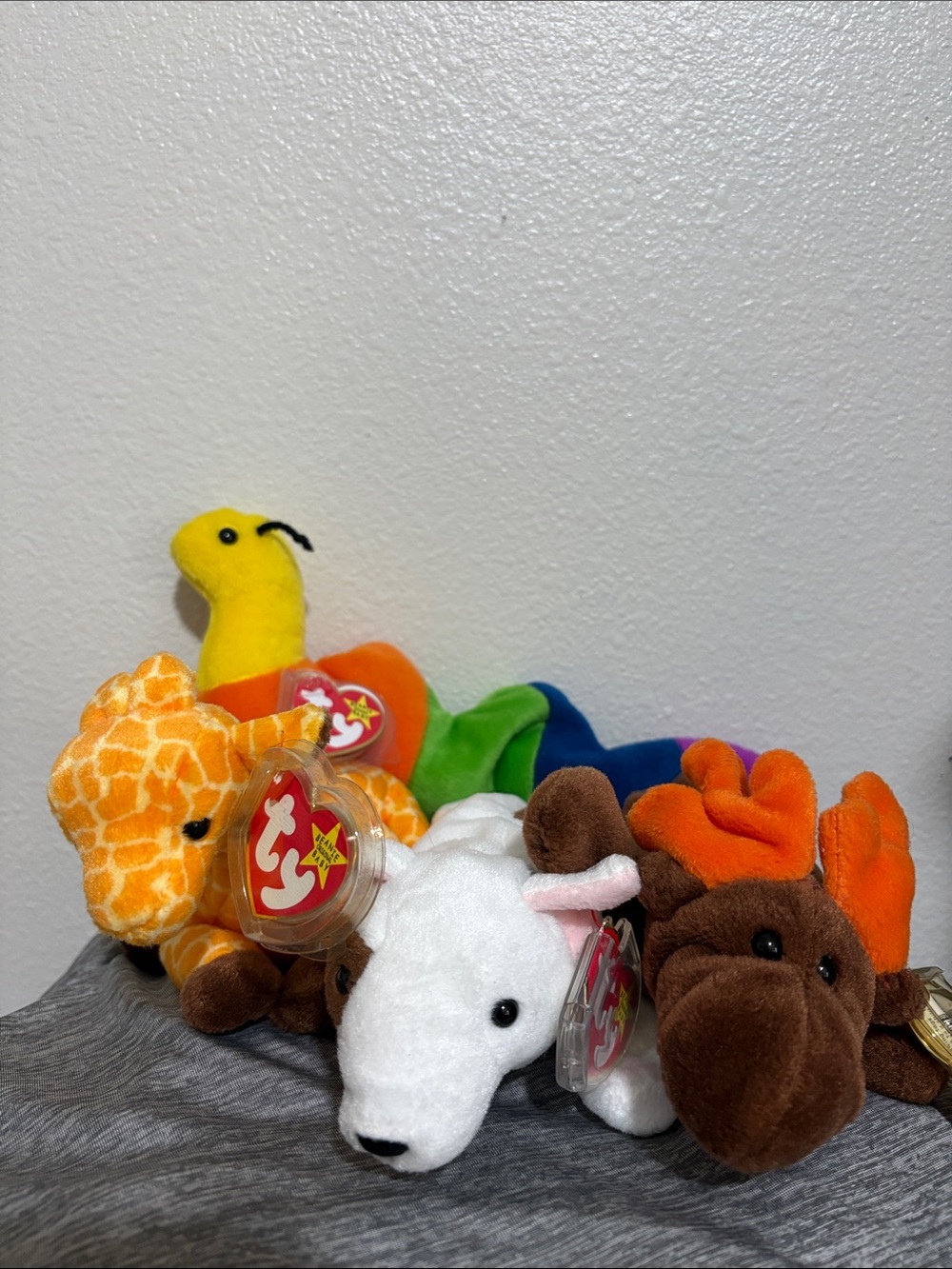 Ty Beanie Babies Lot - Worm, Giraffe, Bull Terrier, Moose